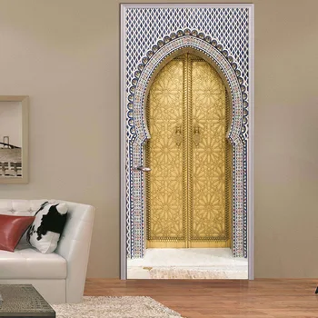 

Door Stickers Home Decor Arabic Style Golden Door Wall Murals Wall Stickers Wallpaper Decals Home Decoration