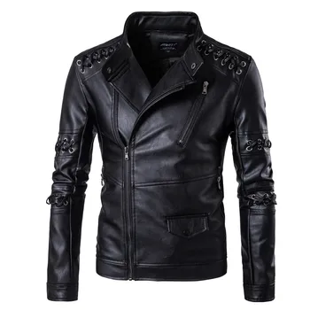 

2019 new personality braided rope collar men's motorcycle leather men's leather men's motorcycle clothing pu leather