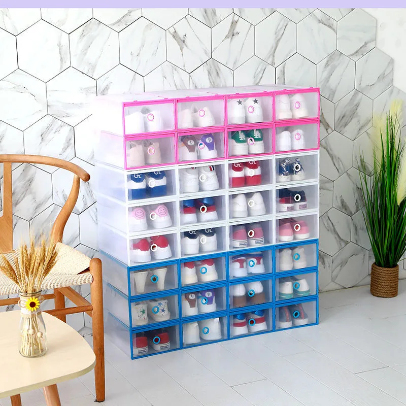 6 шт прозрачный раскладной Обувной Ящик креативный складной цветной ящик комбинированный пыленепроницаемый многофункциональный ящик для хранения обуви