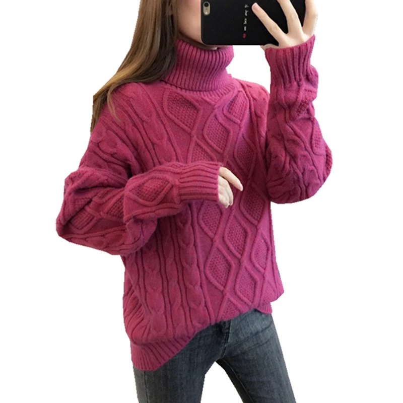 

Fashion women new Autumn winter Turtleneck sweater plus size Hemp flowers pattern solid color Loose Thick Warm knitwear sweater