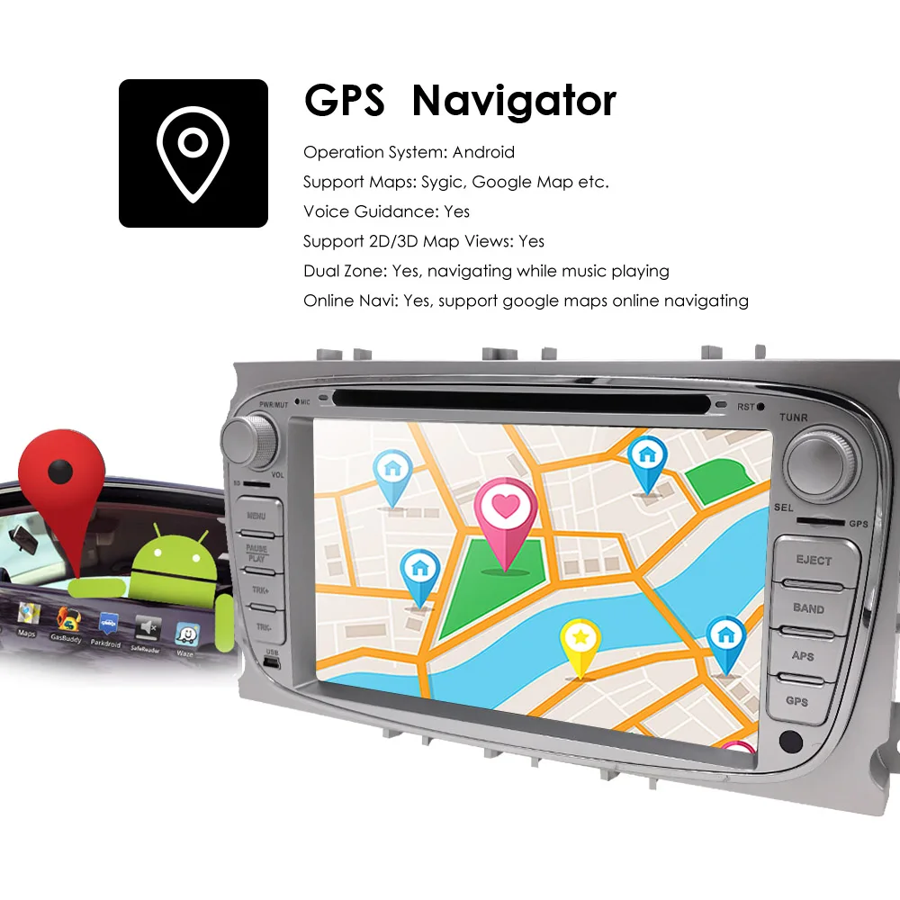 Clearance 2Din 7" Android 9.0 Car DVD Player Radio for Ford Mondeo Focus S-Max C-MAX Galaxy Kuga Transit Connect Quad-Core Bluetooth DAB+ 3