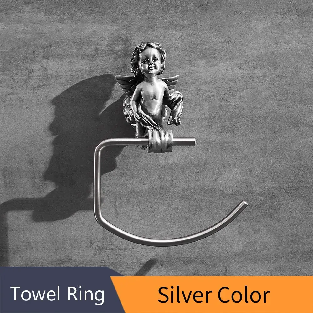 Silver Крючки для халатов бронзового цвета, крючок для полотенец, вешалка для одежды, дверная стойка, классический ангел, домашний декор, настенное крепление, полка для ванной комнаты, MB-0786B - Цвет: Silver