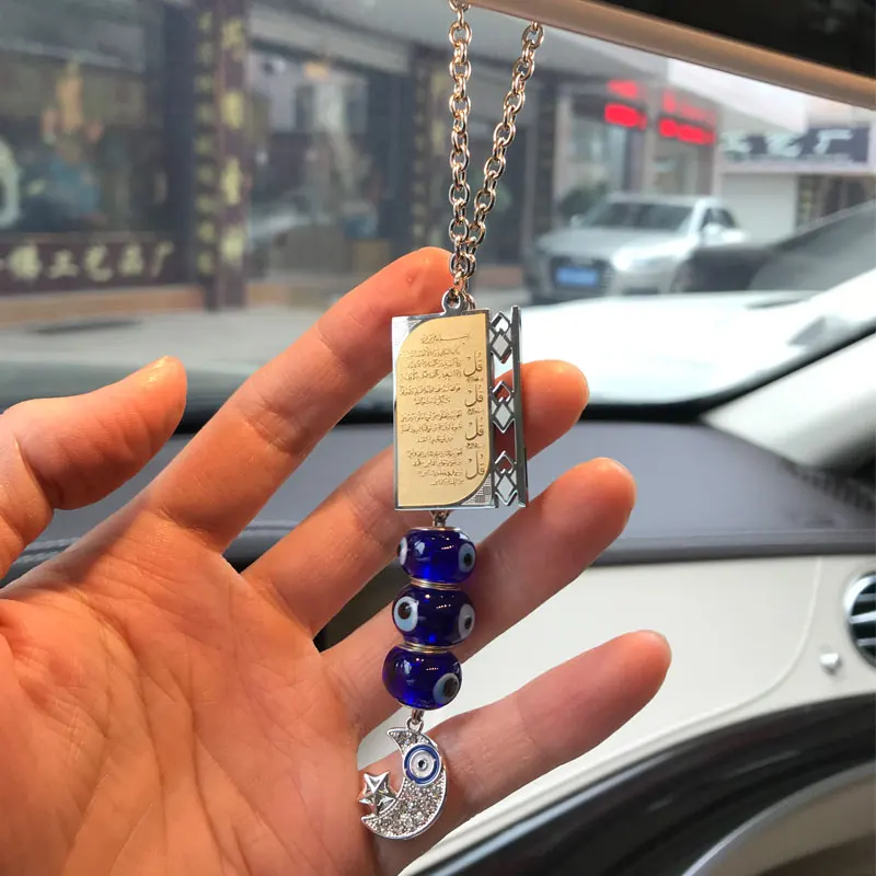 turkey evil eye four Qul suras Crescent Moon Star Amulet Car Rear View Mirror Car Pendant Hanging - AliExpress