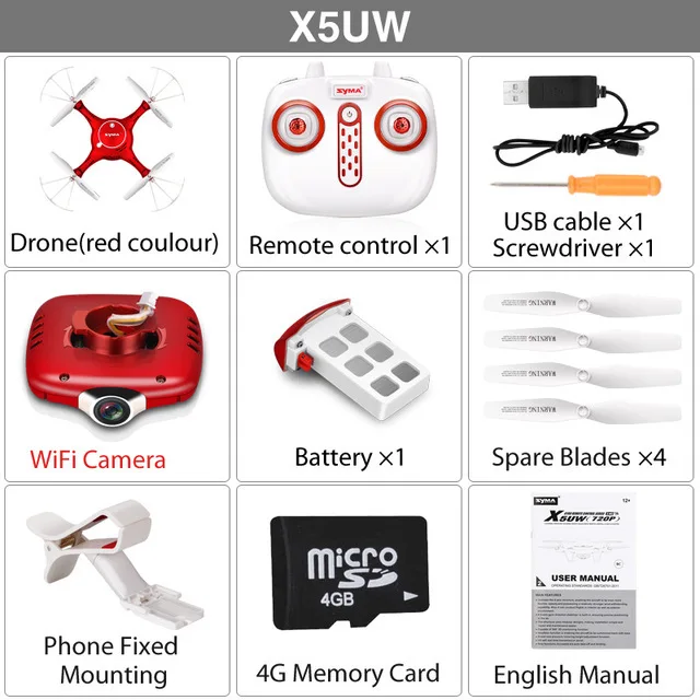Red Original Box SYMA X5UW радиоуправляемого квадрокоптера WiFi Дроны с видом от первого лица Управление hd-камера 2,4G 4CH 6-Axis-Дистанционно управляемый Квадрокоптер с гироскопом Air Пресс стабилизация высоты RC вертолет игрушки - Цвет: Red Original Box