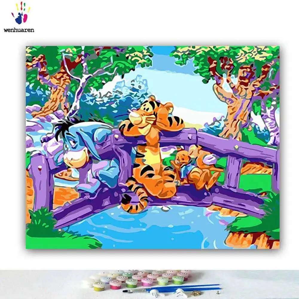 DIY colorings pictures by numbers with colors Winnie the Pooh cartoon picture drawing painting by numbers framed - Цвет: 21056
