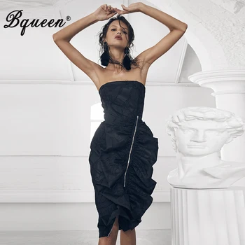 

Bqueen Women Sexy Off The Shoulder Slash Neck Bodycon Draped Long Zipper Backless Party Club Dress Vestidos 2019 New Summer