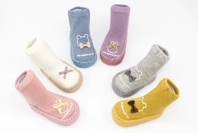 kid prewalker floor socks anti slip cartoon socks kid knees high socks with cute bowknot