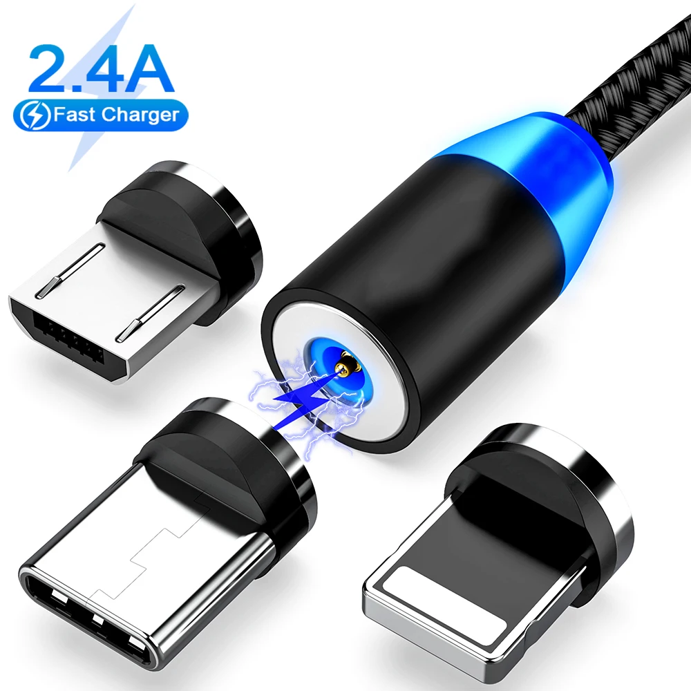 Кабель зарядный магнитный 360 LED для iPhone XR XS MAX X 8 7 6 6S Plus Micro USB-C | Мобильные телефоны и
