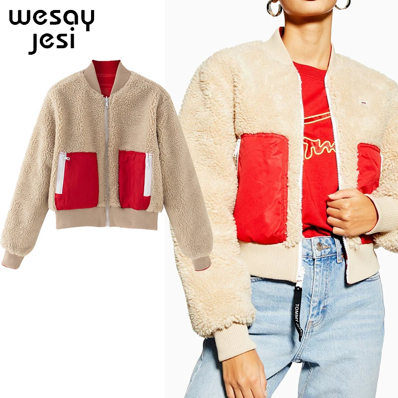

2020 Autumn And Winter Women's Jacket Thickened Warm Lamb Wool Cotton Jacket Loose Pockets Wear Cotton Coat On Both Sides