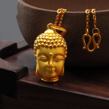 

Gold-Tone Buddha Pendant Men And Women-Buddha Head Necklace Gold European Currency Sandy Gold Necklace