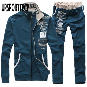 

URSPORTTECH Mens Tracksuit Set Spring Autumn Sporting Suit Sweatshirt +Sweatpants Mens Clothing 2 Pieces Sets Slim Tracksuit