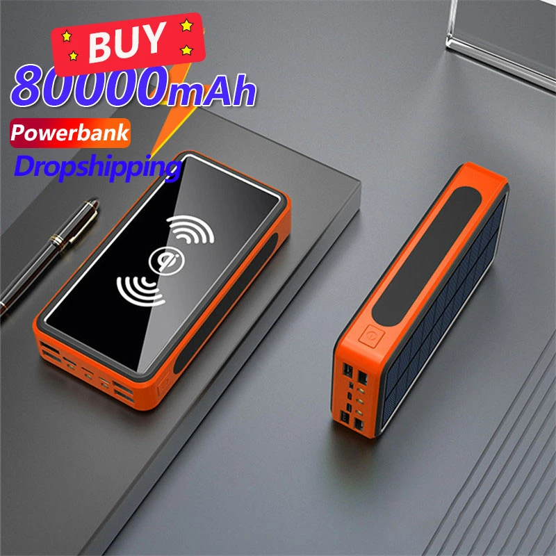 QI Wireless 80000mAh Solar Power Bank Large Capacity Portable Fast Charger Power Bank External Battery for Xiaomi Samsung IPhone external battery