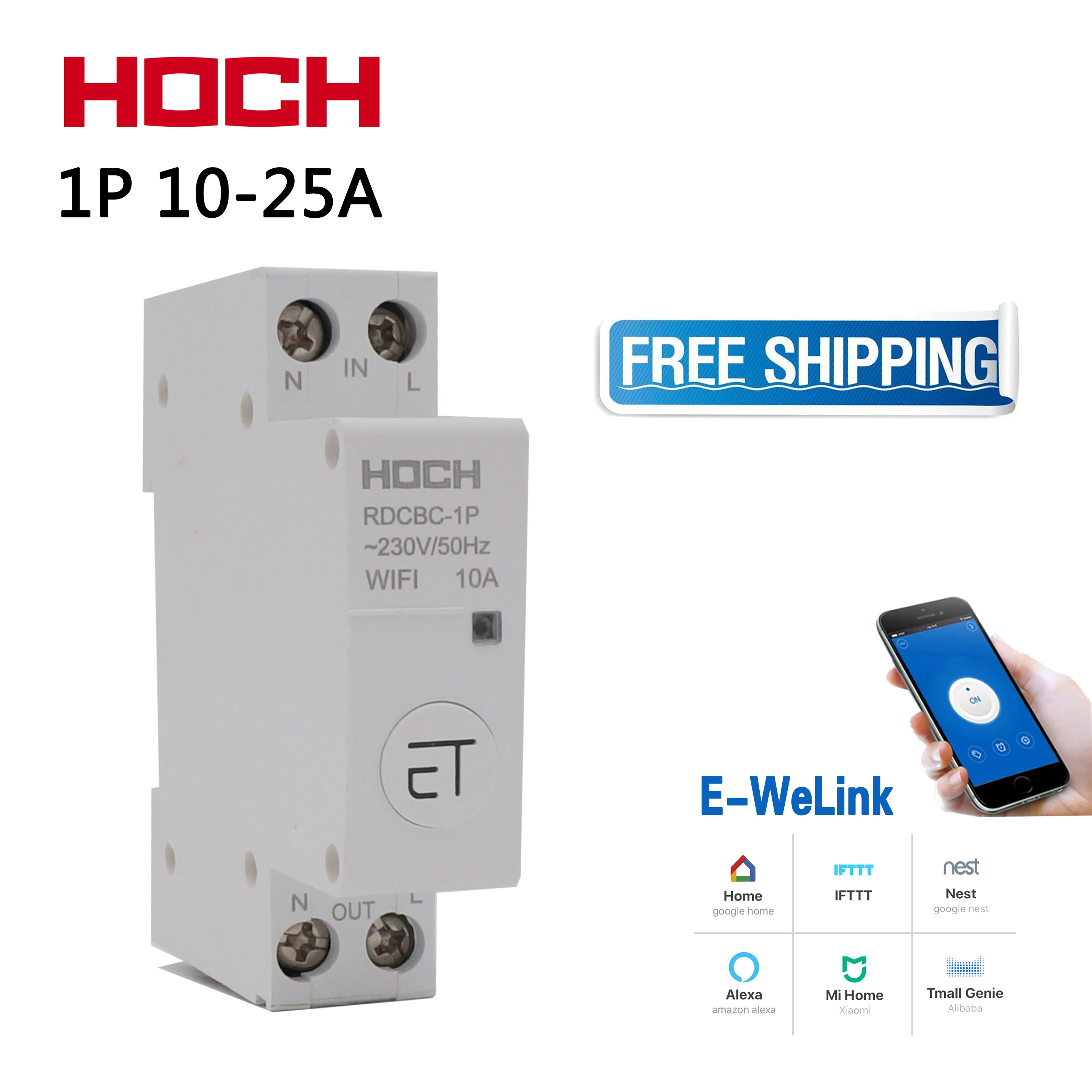 

HOCH RDCBC 1P WIFI circuit breaker Remote control eWeLink Timer smart home Magnetic holding switch Factory