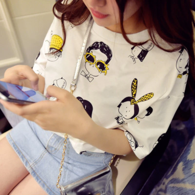 

Summer T-Shirt Women Korean Version Women's Short-Sleeved Shirts Funny Animation Printing Loose Bottoming T-Shirt Female 2019