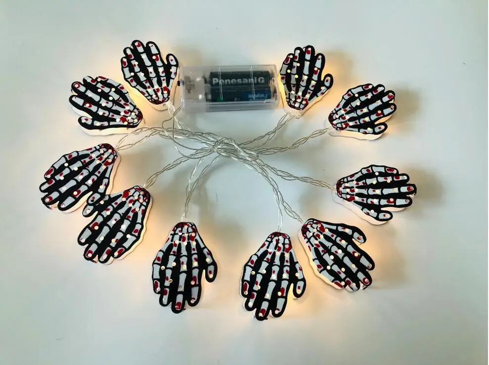 String Lights Battery Operated 10LED 1.65m Ghost Hand Shaped Halloween Decoration For Garden Party Home Yard Patio Tree Holidays