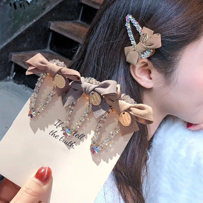 

Bowknot Crystal Hairgrips Rhinestone 1PC Waterdrop Hairpins Hair Accessories Snap Clips Flower Bow Barrettes Metal Elegant