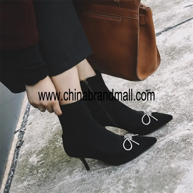 

Slim Boot Women Elastic Sock Ankle Boots With Slip-On Thin Heels Women Short Boots Fashion Sexy Pointed Toe Autumn Chelsea Boots