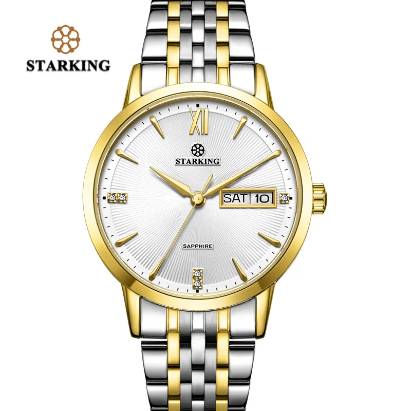 

STARKING Watches Men NEW Top Brand Sapphire Crystal Quartz Auto Date Dual Display Man Watch Stainless Steel relogio masculino