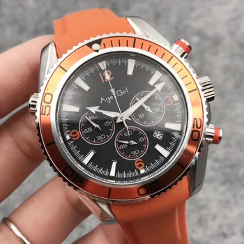 

Classic New Men Professional James Bond 007 Ceramic Bezel Dive Sea Watches Stainless Steel Orange Rubber Chronograph Watch