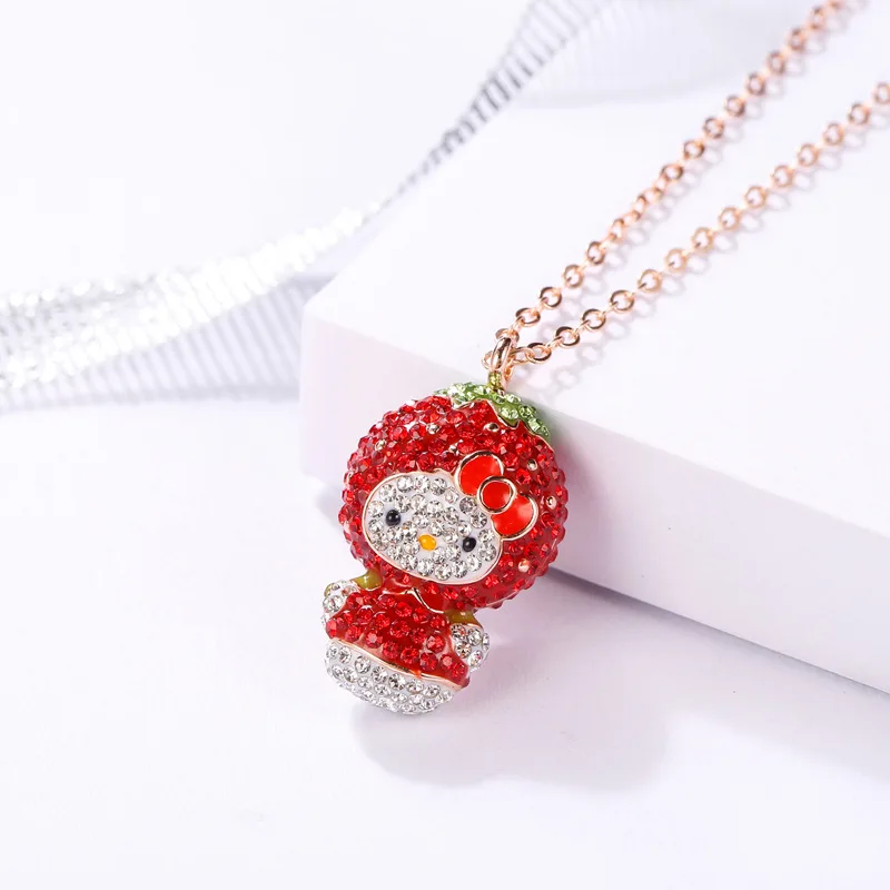Новинка, милое ожерелье SWA с рисунком hello kitty, арбуз, клубника, ананас, гиппокамп, котенок, кошка, Женская Ювелирная цепочка, подарок для девочек - Окраска металла: Strawberry
