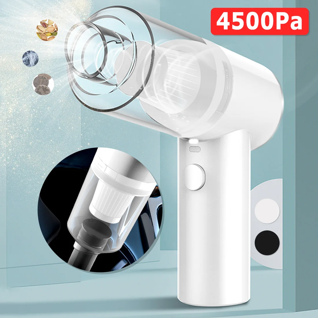 

4500pa/5000pa Portable Mini Car Vacuum Cleaner Wireless Wet/Dry Handheld Auto Vacuum Cleaner for Car Interior & Home Cleaning