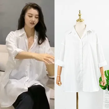 

Net red same style Korean white casual loose and all-around salt shirt Hong Kong style top