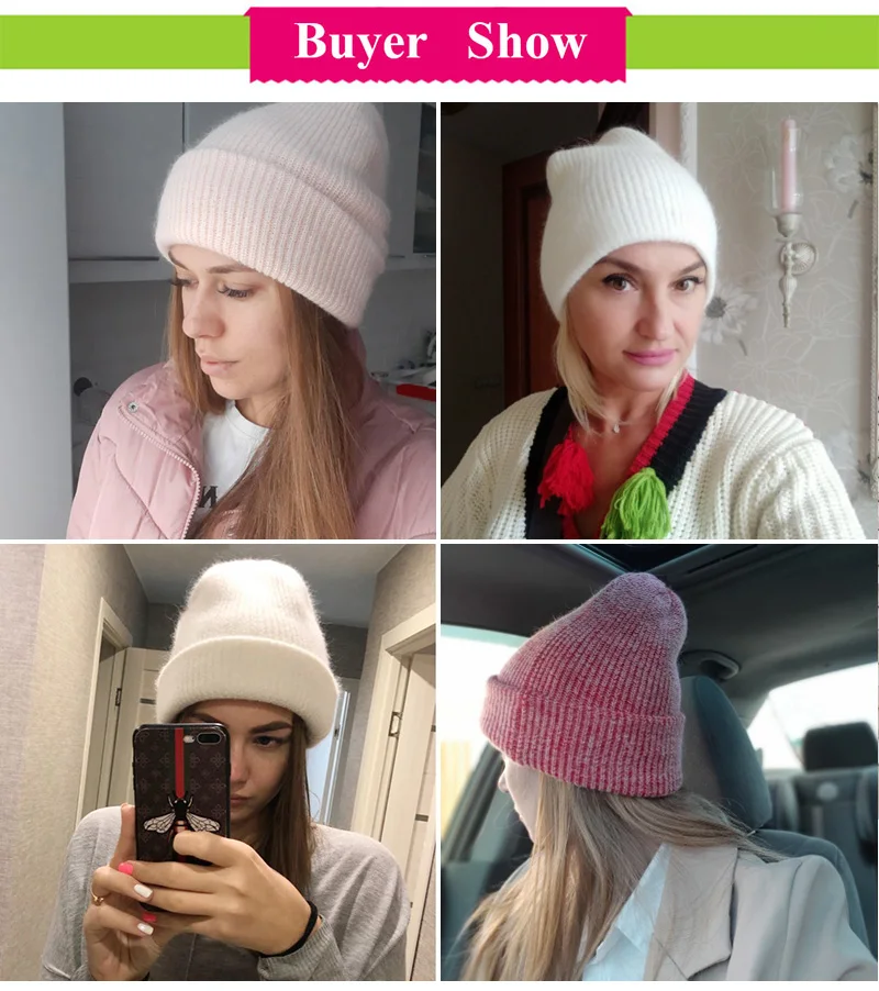 Зимние однотонные шапки, женская шапка из кашемира, новинка, милые розовые зимние вязаные шапки для девочек, женская шапка, шапка из кроличьего меха