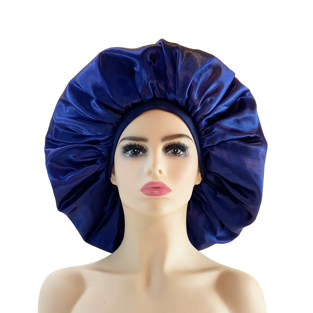 Luxury Jumbo Satin Bonnet Cap Wide Elastic Band Night Hair Care Cover Big Size 5