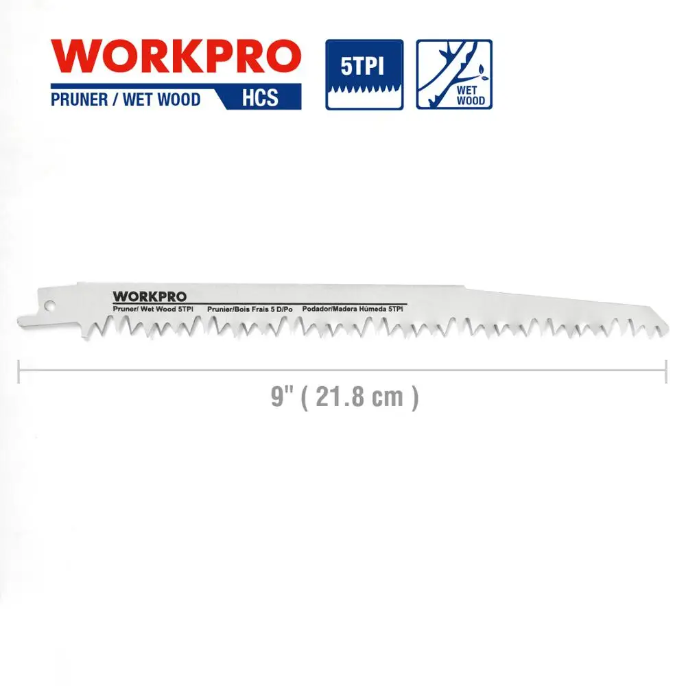 Лезвия для пилы WORKPRO 230 мм лезвия сабельной резки древесины быстрой (5 TPI) 5 упаковок
