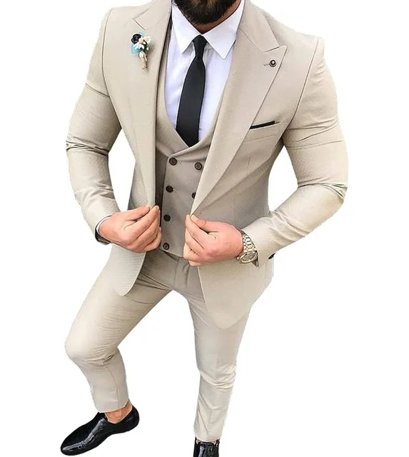Для мужчин костюмы комплект одежды из 3 предметов Slim Fit Повседневное Женихи