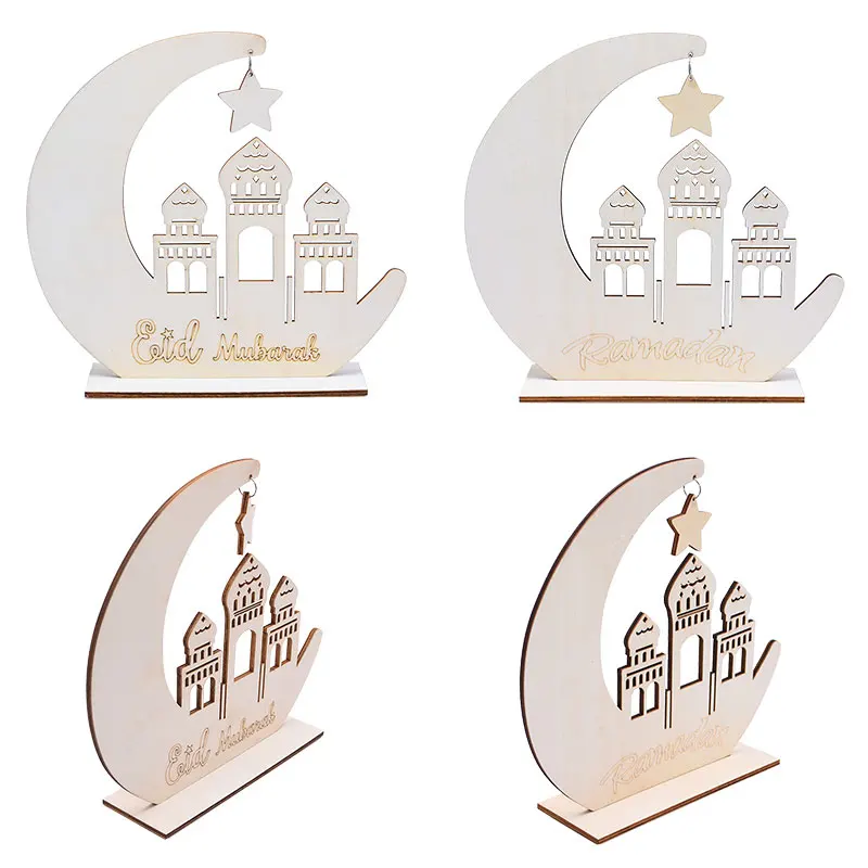 

Eid Mubarak Decoration Wooden Craft Home Ramadan Decoratio DIY Desktop Decor Muslim Islamic Festival Event Party Favor Gift Moon