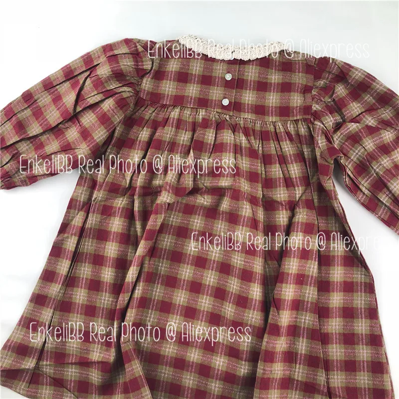 EnkeliBB bebeor* Children Fashion Pliad Dresses Vintage Style High Quality Kids Long Sleeve Dress For Autumn and Winter Stylish smocked baby dresses