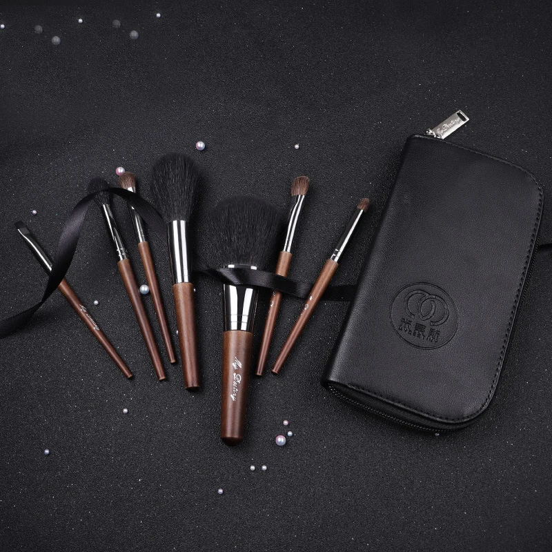 High end из козьего волоса 7 шт./компл. профессиональных кистей для макияжа жемчужный ручкой из козьей шерсти набор кистей для макияжа с кожаный чехол