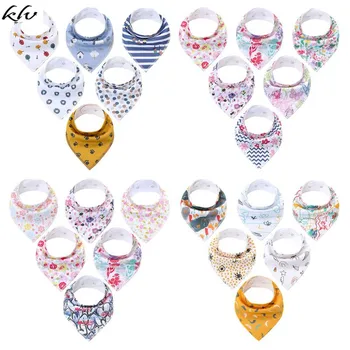 

KLV 6 Pcs/set Baby Cute Print Saliva Towel Cotton Snap Adjustable Kids Bib Newborn Children Triangle Towels