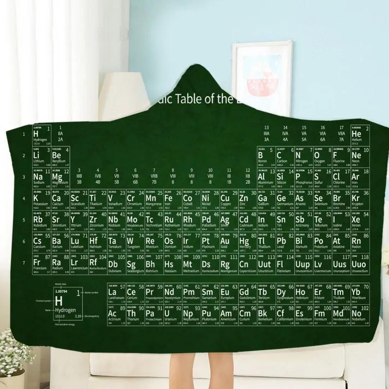 

Scientific Periodic Table of Elements Print Adult Wearable Hooded Throw Blanket Winter Warm Sherpa Fleece Blanket 150x200cm