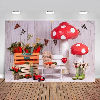 

Photography Backdrops Easter Rabbit Mushroom Wood Wall Party Decoration Kids Children Portraits Photo Booth Studio Props