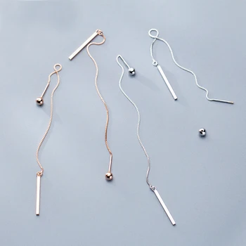 

MloveAcc High Quality 925 Sterling Silver Ball Bar Charm Long Chain Dangle Earrings for Women Luxury Jewelry