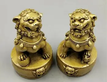 

4.5" Chinese Fengshui Bronze Lovable Animal Foo Fu Dog Guardion Lion Statue Pair