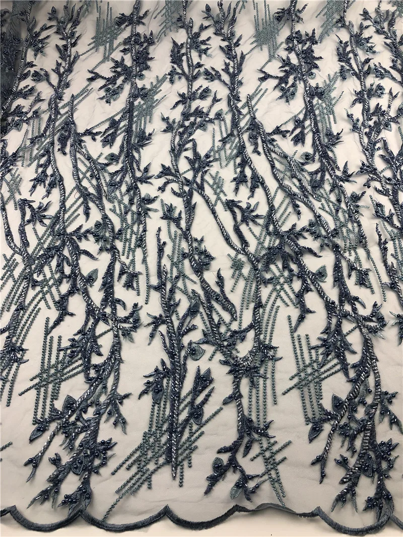 Африканская Тюлевая кружевная ткань ручной работы высокого качества с бисером кружева нигерийские кружевные ткани для свадьбы H0217