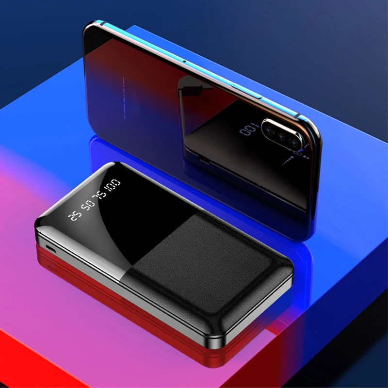 Внешний аккумулятор 10000 мАч для iPhone X Xiaomi Mi, внешний аккумулятор, 2 usb порта, внешний аккумулятор, портативный повербанк с фонариком