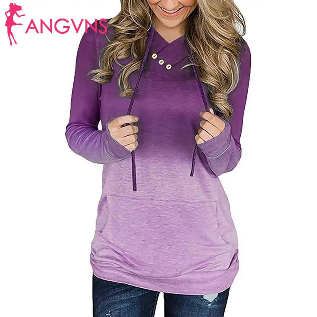 Женская Осенняя Повседневная Толстовка с длинным рукавом с капюшоном на шнурке, на пуговицах, на пуговицах, с передним карманом, пуловер