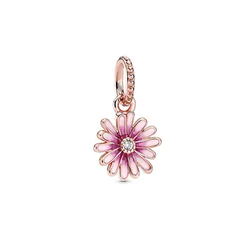 

2020 New 925 Sterling Silver Charm Rose Gold Fashion Daisy Pendant Fit Pandora Women Bracelet & Necklace Diy Jewelry
