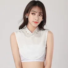 Женская рубашка из хлопка со стразами и бусинами, с кружевными оборками, с отворотом, со съемным воротником, кардиган на пуговицах, блузка, топы