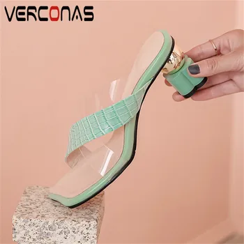 

VERCONAS 2020 Fashion Woman Sandals Woman Pumps Classic Design Genuine Leather Shallow Square Toe Strange High Heel Shoes Woman