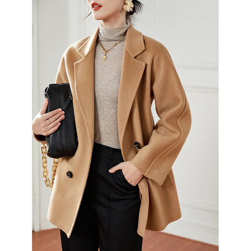 Abrigo corto de lana para mujer, chaqueta de Cachemira con doble botonadura y cordones, color rojo, para Otoño e Invierno|Lana mezclas| - AliExpress