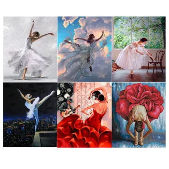 

DIY Pictures By Numbers Ballet Girl Kits Drawing Canvas HandPainted Oil Painting By Number Dancer Figure Home Decor