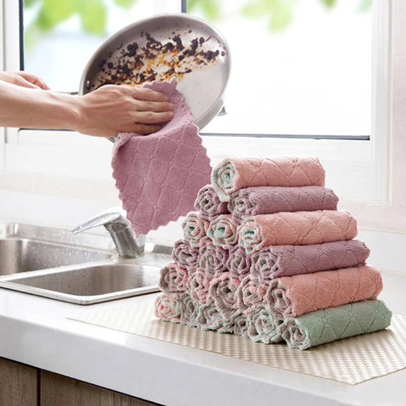 

3/1pcs Reusable Microfiber Kitchen Cleaning Cloth Home Clean Towels Scouring Pad Double-sided Soft Hand Towel Tableware Cloth