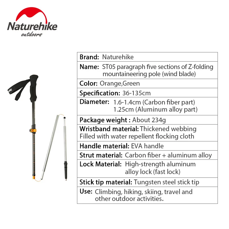 NatureHike NH17D005-D Folding Carbon Fiber Ultralight Quick Lock Trekking Poles Hiking Pole Walking Running Stick walking canes