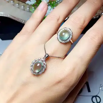 

100% Natural Real Real Natural Prehnite jewelry set Natural Real Prehnite 925 sterling silver 1pc pendant,1pc ring