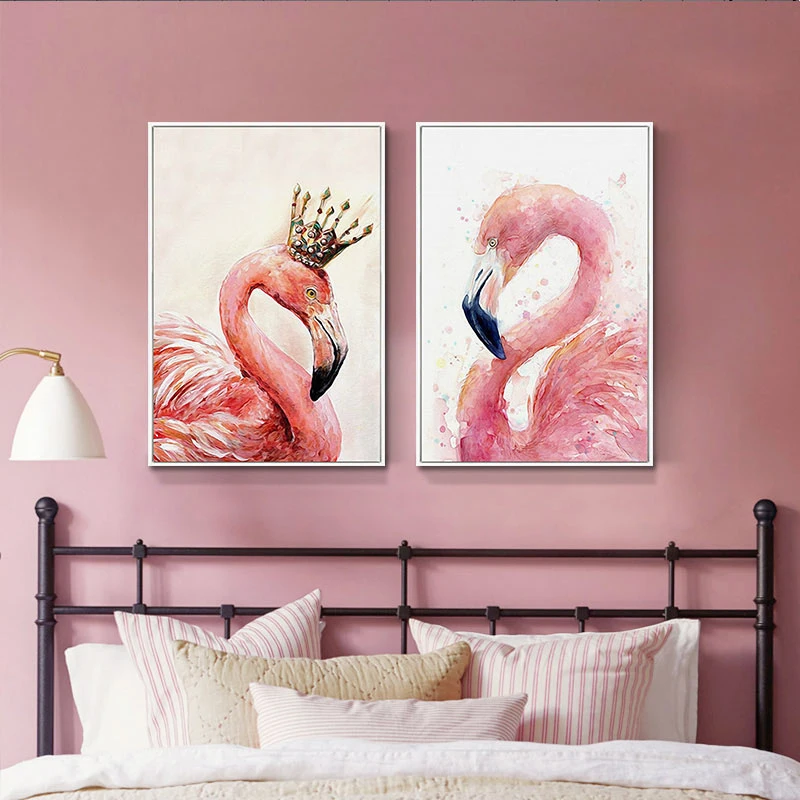 Два Фламинго картины постеры с животными и принтами Холст Картина современное Украшение настенное искусство для гостиной Bid номер без рамки